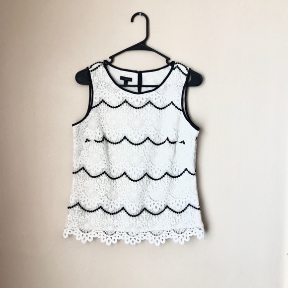 Talbots Sleeveless Lace Keyhole Back White and Black Top 2 NWOT - Picture 6 of 11